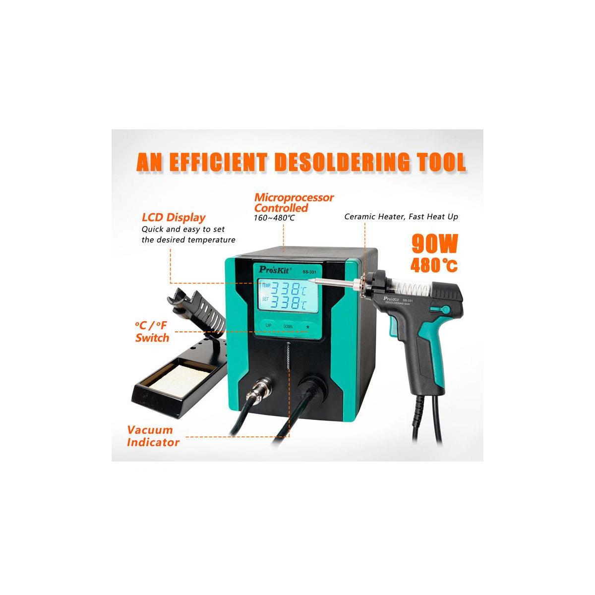 GloboStar® 79994 Proskit SS-331H Desoldering Station - Επαγγελματικός Σταθμός Αποκόλλησης Ρεύματος 140W AC 220-240V με Ρύθμιση Θερμοκρασίας 160°C έως 480°C Μ13 x Π18.5 x Υ16cm - ledmania.gr