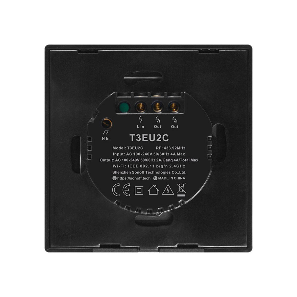 GloboStar® 80019 SONOFF T3EU2C-TX-EU-R2 - Wi-Fi Smart Wall Touch Button Switch 2 Way TX GR Series - ledmania.gr