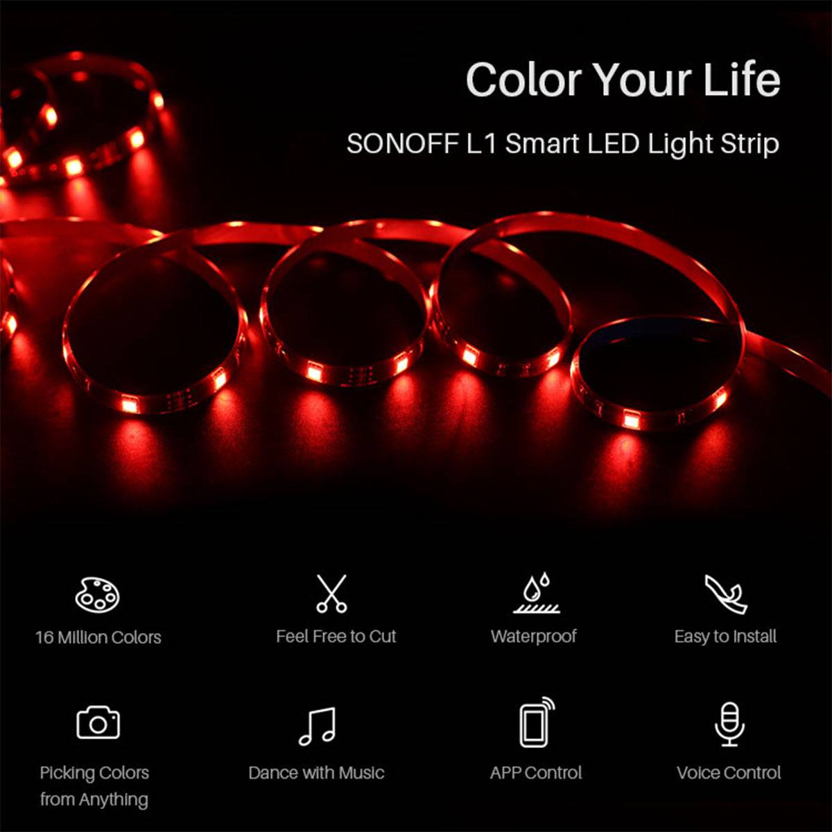 GloboStar® 80024 SONOFF L1-5M-EU-GR-R2 - Wi-Fi Smart RGB LED Light Strip SET 5M Waterproof IP65 - ledmania.gr