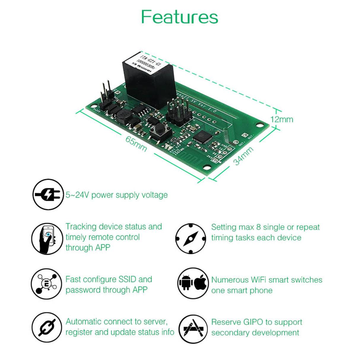 GloboStar® 80068 SONOFF SV - Safe Voltage Wi-Fi Wireless Switch Smart Home Module Support Secondary Development - ledmania.gr