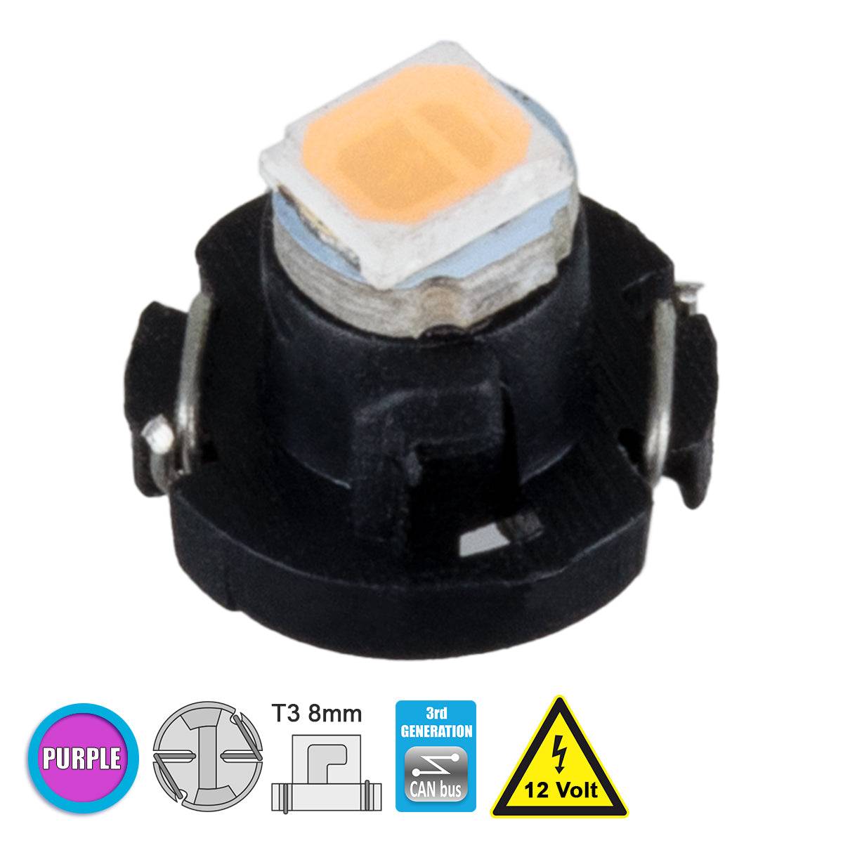 GloboStar® 81007 Λάμπα Αυτοκινήτου T3 3rd Generation Can-Bus LED 1 SMD 1210 0.2W 30lm 120° DC 12V IP20 Φούξια - Ροζ - ledmania.gr