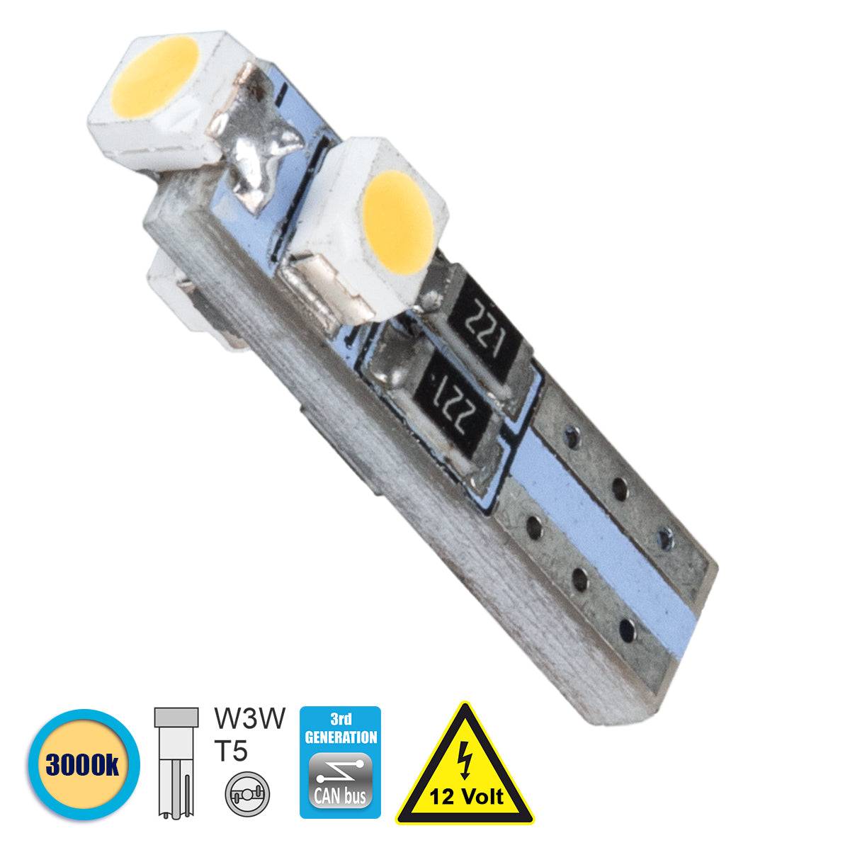 GloboStar® 81030 Λάμπα Αυτοκινήτου T5 3rd Generation Can-Bus LED 3 SMD 1210 0.6W 120lm 360° DC 12V IP20 Θερμό Λευκό 3000K - ledmania.gr