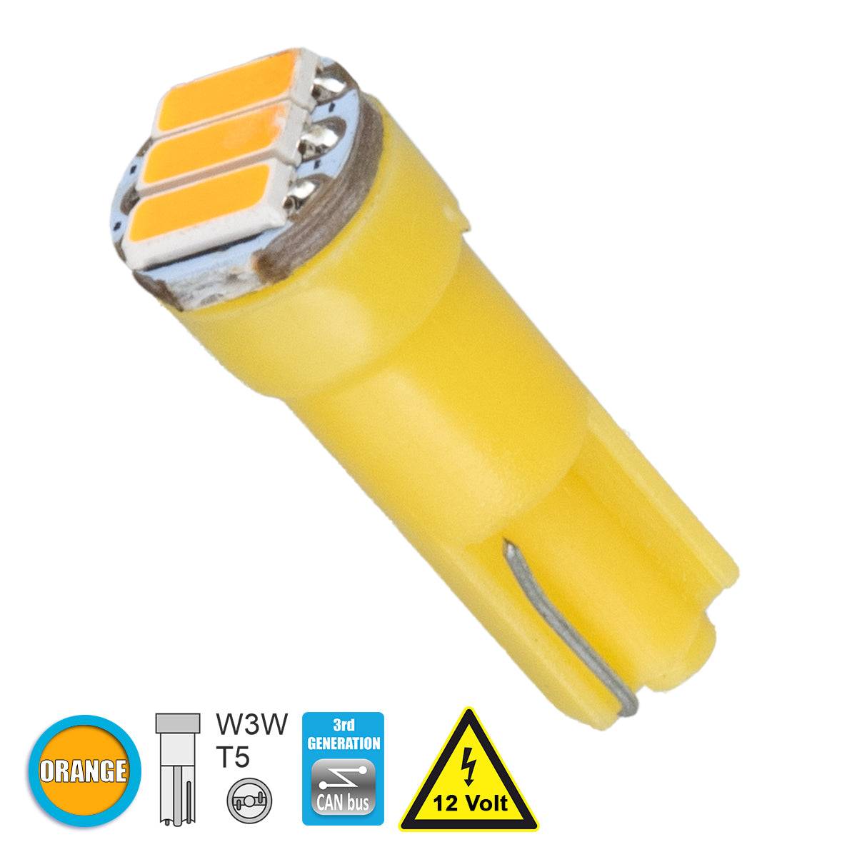 GloboStar® 81041 Λάμπα Αυτοκίνητου T5 3rd Generation Can-Bus LED 3 SMD 4014 0.6W 90lm 120° DC 12V IP20 Πορτοκαλί - ledmania.gr