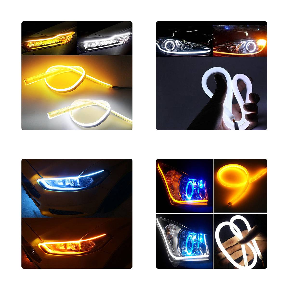 GloboStar® 81725 Σετ 2 ΕΛΑΣΤΙΚΑ - FLEXIBLE DRL + FLASH TURN LIGHT LED CREE COB 60cm 12W 1800lm 360° DC 12V Αδιάβροχα IP65 Πορτοκαλί - Ψυχρό Λευκό 6000K - ledmania.gr