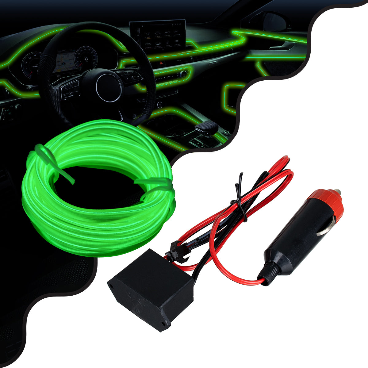 GloboStar® 82202 TUBE 360° Degree Διακοσμητική EL-Wire Neon Αυτοκινήτου Κορδόνι ΣΕΤ 3m 1W/3m 30lm/m 360° DC 12V με Βύσμα Αναπτήρα Αυτοκινήτου Αδιάβροχη IP68 Πράσινο Φωσφορούχο - ledmania.gr