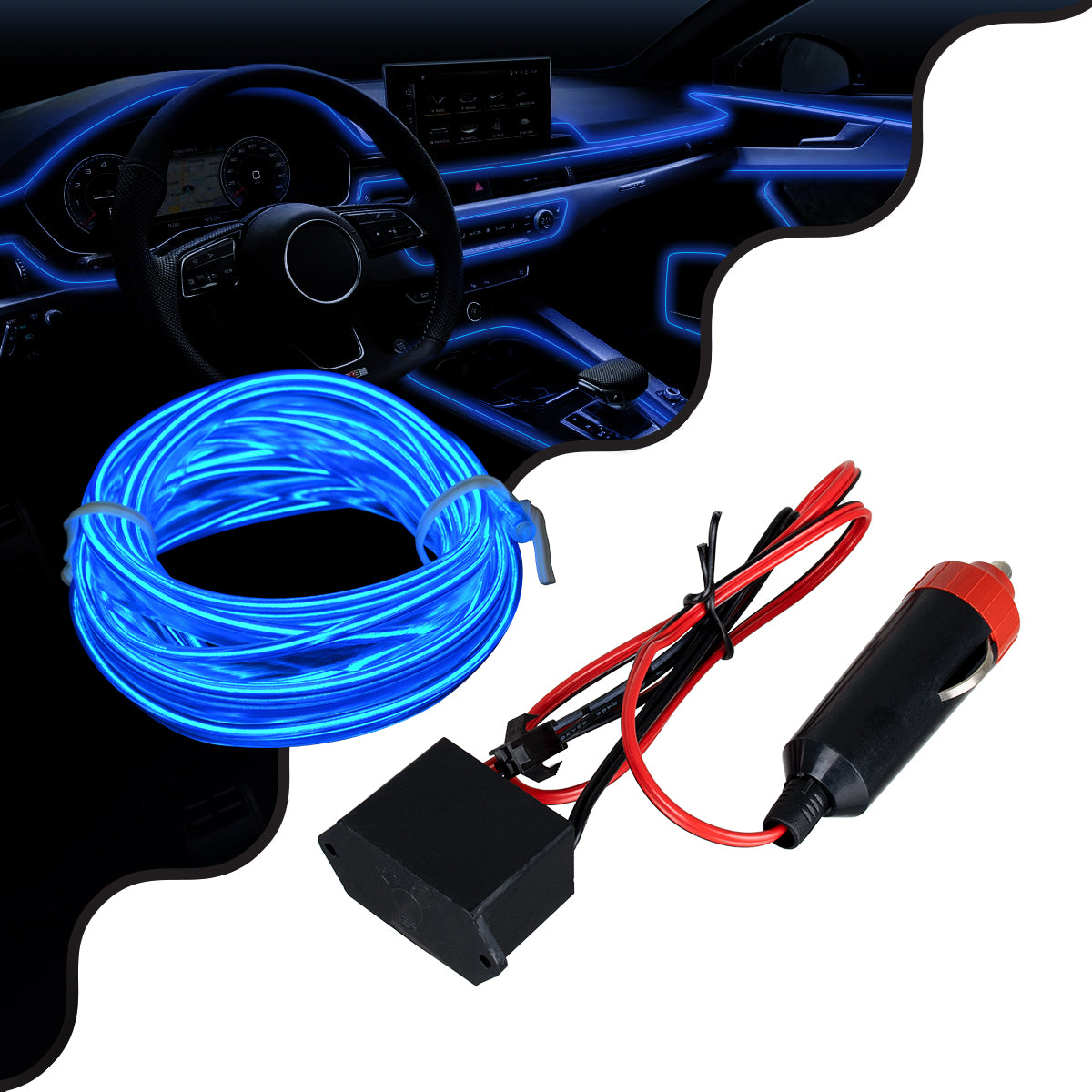 GloboStar® 82205 TUBE 360° Degree Διακοσμητική EL-Wire Neon Αυτοκινήτου Κορδόνι ΣΕΤ 3m 1W/3m 30lm/m 360° DC 12V με Βύσμα Αναπτήρα Αυτοκινήτου Αδιάβροχη IP68 Μπλε - ledmania.gr