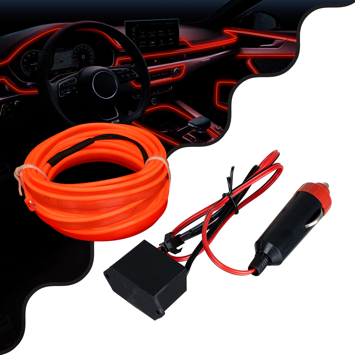 GloboStar® 82206 TUBE 360° Degree Διακοσμητική EL-Wire Neon Αυτοκινήτου Κορδόνι ΣΕΤ 3m 1W/3m 30lm/m 360° DC 12V με Βύσμα Αναπτήρα Αυτοκινήτου Αδιάβροχη IP68 Κόκκινο - ledmania.gr