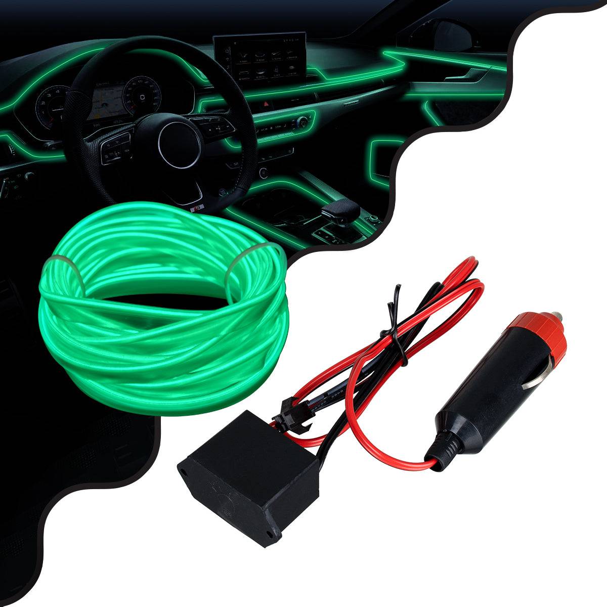 GloboStar® 82209 TUBE 360° Degree Διακοσμητική EL-Wire Neon Αυτοκινήτου Κορδόνι ΣΕΤ 3m 1W/3m 30lm/m 360° DC 12V με Βύσμα Αναπτήρα Αυτοκινήτου Αδιάβροχη IP68 Πράσινο - ledmania.gr