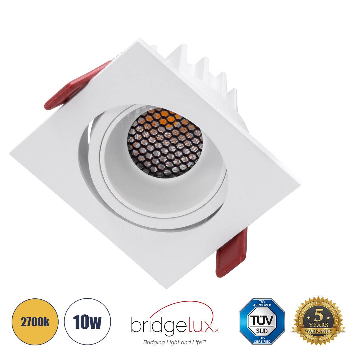 GloboStar® LEO-SQ 60291 Χωνευτό LED Spot Downlight TrimLess Μ8.5xΠ8.5cm 10W 1250lm 38° AC 220-240V IP20 Μ8.5 x Π8.5 x Υ6.6cm - Τετράγωνο - Κινούμενο - Λευκό & Anti-Glare HoneyComb - Θερμό Λευκό 2700K - Bridgelux COB - 5 Years Warranty - ledmania.gr