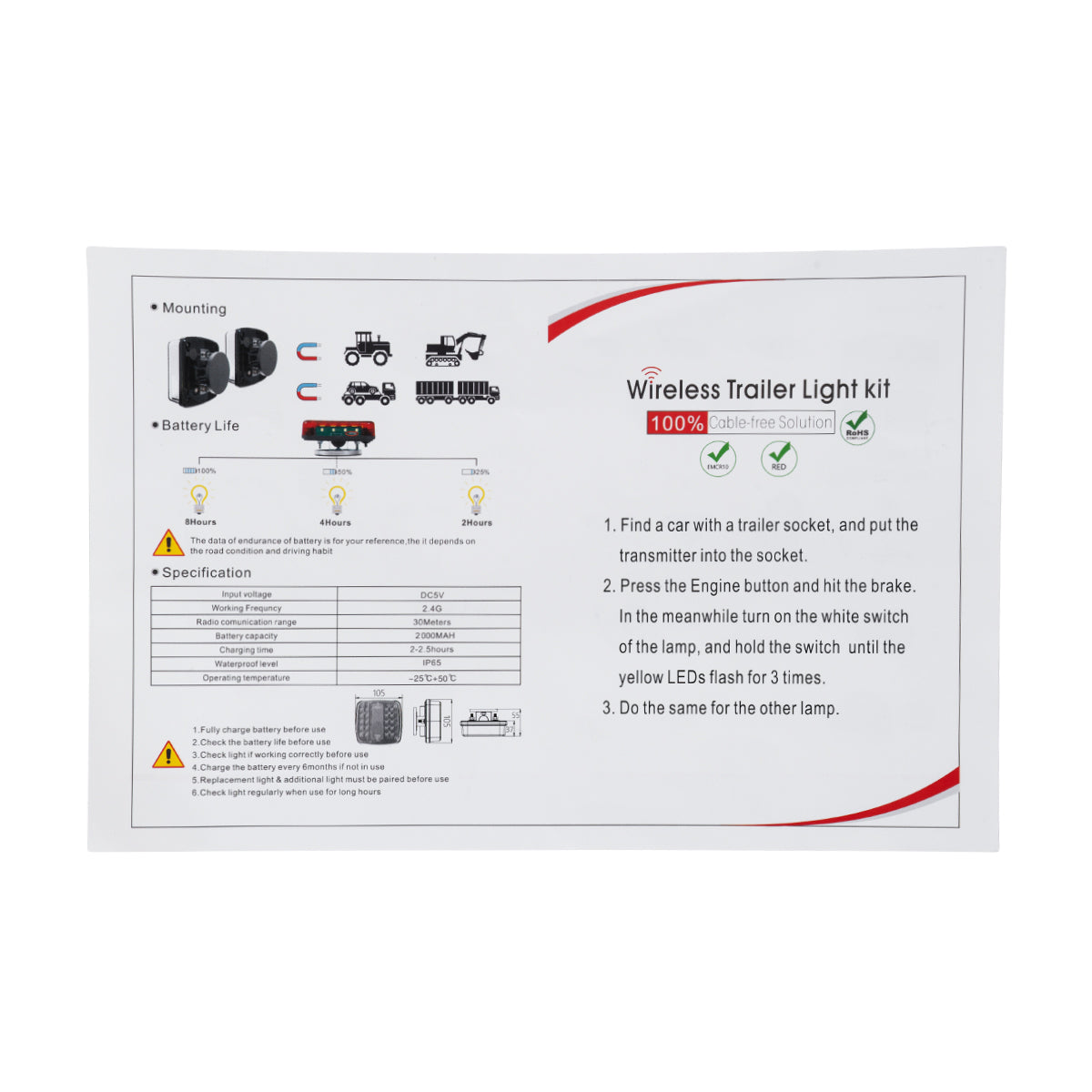 GloboStar® 85339 Ζευγάρι Ασύρματα Επαναφορτιζόμενα Φανάρια για Τρέιλερ LED 150W με Μαγνήτη & Επαναφορτιζόμενη Μπαταρία 2000mAh - Ασύρματος Πομπός & Δέκτης RF 2.4Ghz - Κόκκινο - Πορτοκαλί - Λευκό - Αδιάβροχα IP65 - Μ11 x Π11 x Υ5cm - 1 Χρόνο Εγγύηση - ledmania.gr