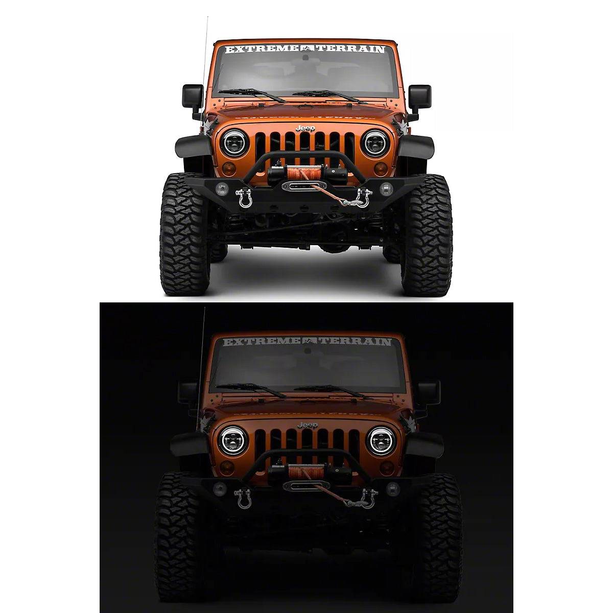 GloboStar® 85417 Σετ 2 x Φανάρια JEEP WRANGLER 7'' Ιντσών Βασικού Φωτισμού H/L με Ring Light DRL & Φλας LED CREE CXB COB 160W 12000lm DC 12V Αδιάβροχα IP66 Πορτοκαλί & Ψυχρό Λευκό 6000K - ledmania.gr