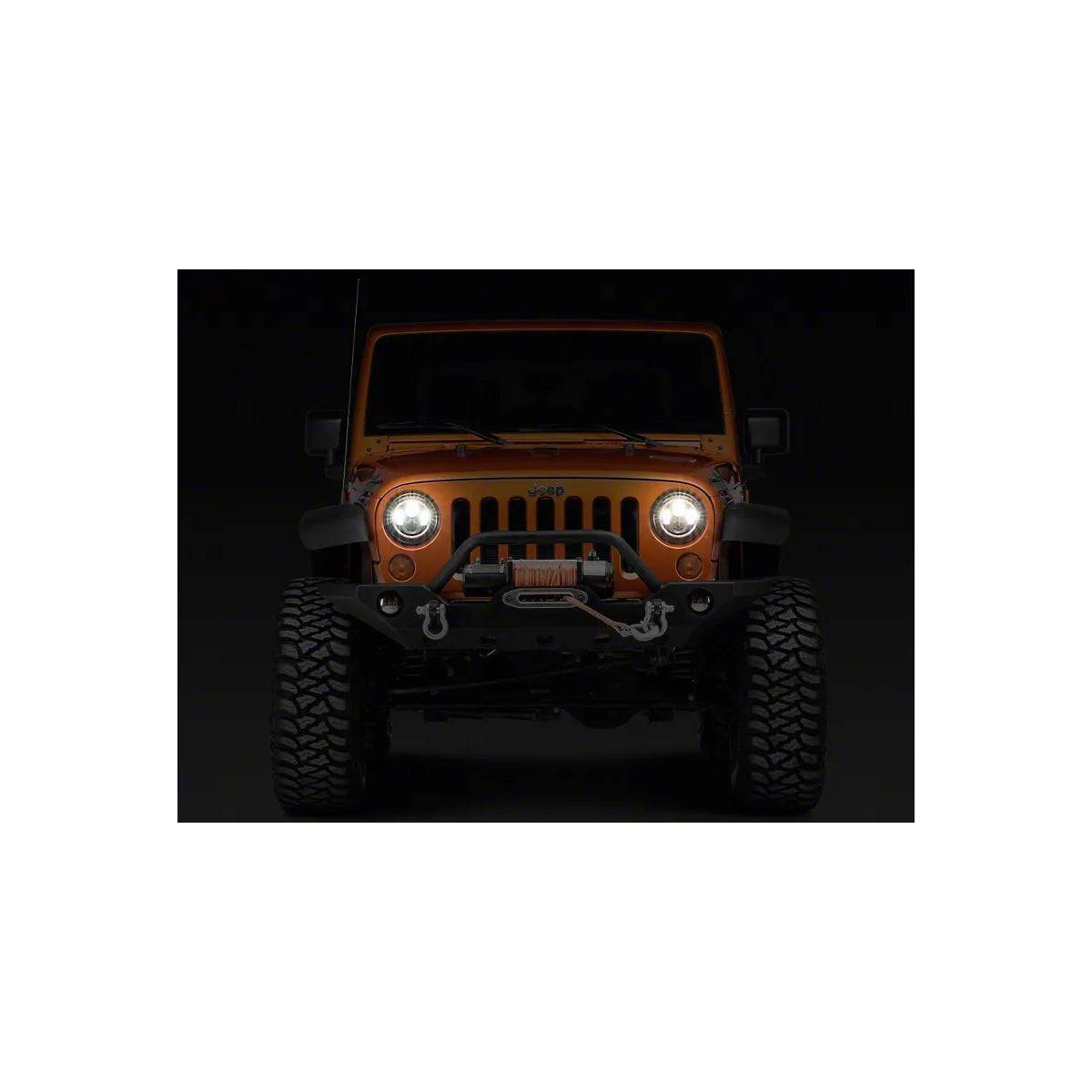 GloboStar® 85417 Σετ 2 x Φανάρια JEEP WRANGLER 7'' Ιντσών Βασικού Φωτισμού H/L με Ring Light DRL & Φλας LED CREE CXB COB 160W 12000lm DC 12V Αδιάβροχα IP66 Πορτοκαλί & Ψυχρό Λευκό 6000K - ledmania.gr