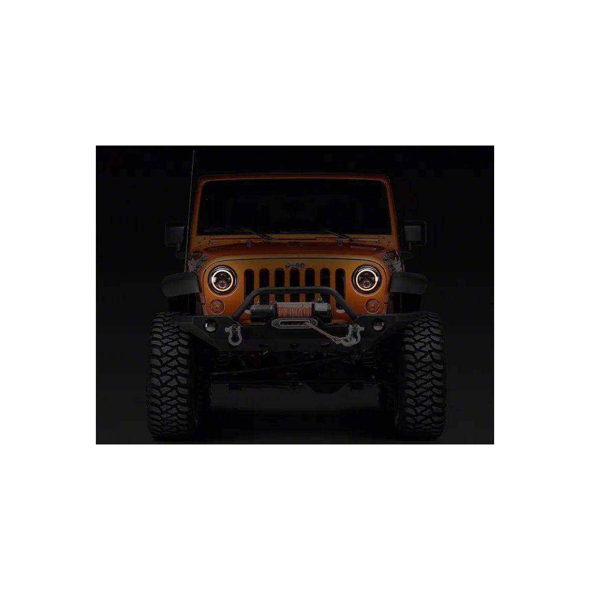 GloboStar® 85417 Σετ 2 x Φανάρια JEEP WRANGLER 7'' Ιντσών Βασικού Φωτισμού H/L με Ring Light DRL & Φλας LED CREE CXB COB 160W 12000lm DC 12V Αδιάβροχα IP66 Πορτοκαλί & Ψυχρό Λευκό 6000K - ledmania.gr