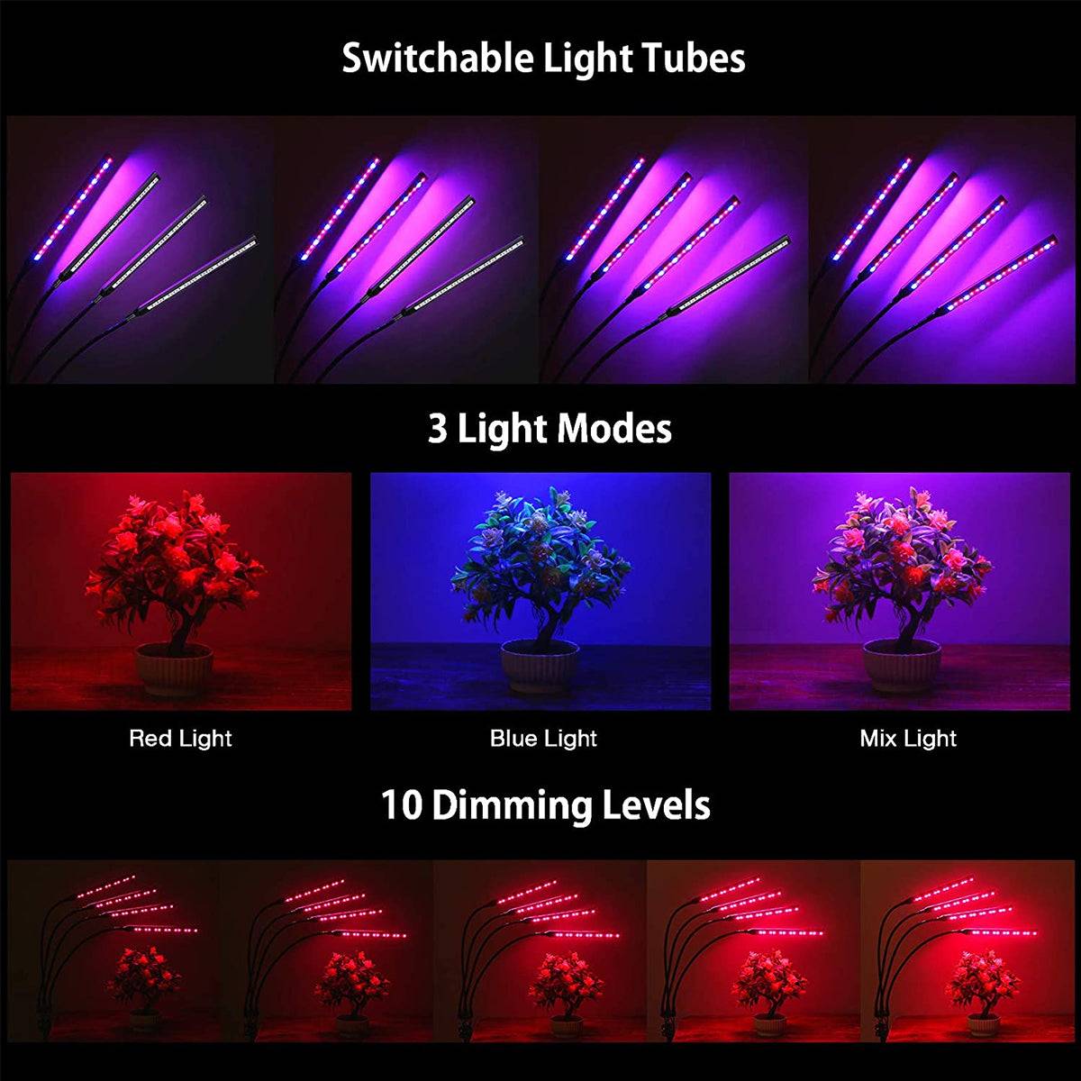 GloboStar® 85956 Grow Light Full Spectrum LED Φωτιστικό Ανάπτυξης Φυτών Γλάστρας με 4 Κινούμενες Κεφαλές & Τρίποδο 150cm SMD 2835 20W 180° AC230V IP20 με Dimmer & Timer Εσωτερικού Χώρου για Κάλυψη Επιφάνειας 1m x 1m Πλήρους Φάσματος Φωτισμού - ledmania.gr