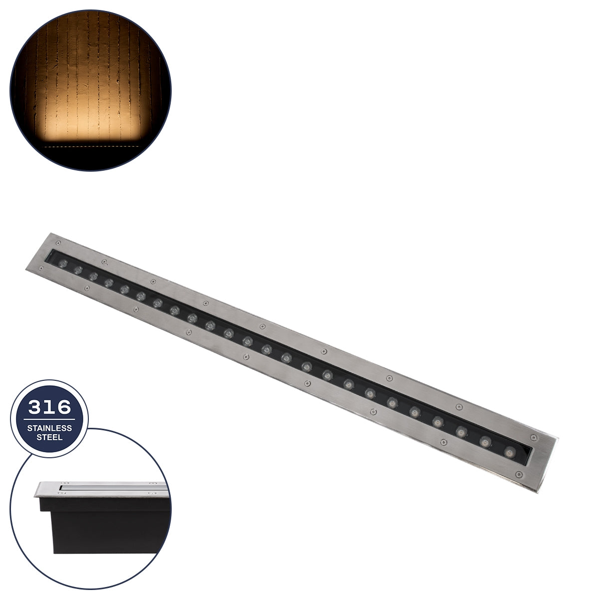 GloboStar® UNDERGROUND-MINA 90194 Χωνευτό Φωτιστικό Wall Washer Δαπέδου LED 24W 2160lm 10° DC 24V Αδιάβροχο IP68 L100 x W9 x H7.2cm Θερμό Λευκό 2700K - Ανοξείδωτο Ατσάλι