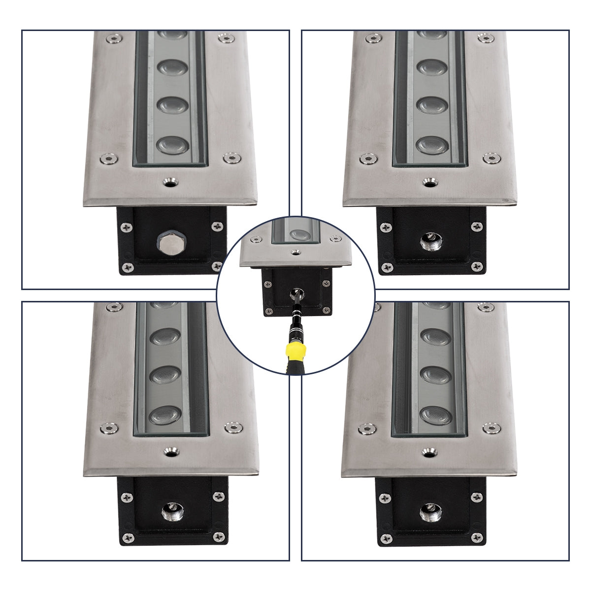 GloboStar® UNDERGROUND-MINA 90197 Χωνευτό Φωτιστικό Wall Washer Δαπέδου LED 24W 2040lm 10° DC 24V Αδιάβροχο IP68 με Ρυθμιζόμενη Γωνία Φωτισμού L108 x W9 x H7.5cm RGBW DMX512 - Ανοξείδωτο Ατσάλι - ledmania.gr