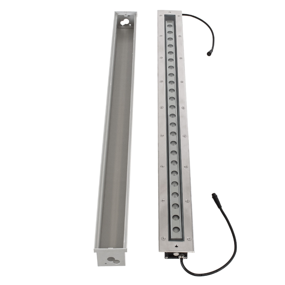 GloboStar® UNDERGROUND-MINA 90197 Χωνευτό Φωτιστικό Wall Washer Δαπέδου LED 24W 2040lm 10° DC 24V Αδιάβροχο IP68 με Ρυθμιζόμενη Γωνία Φωτισμού L108 x W9 x H7.5cm RGBW DMX512 - Ανοξείδωτο Ατσάλι - ledmania.gr