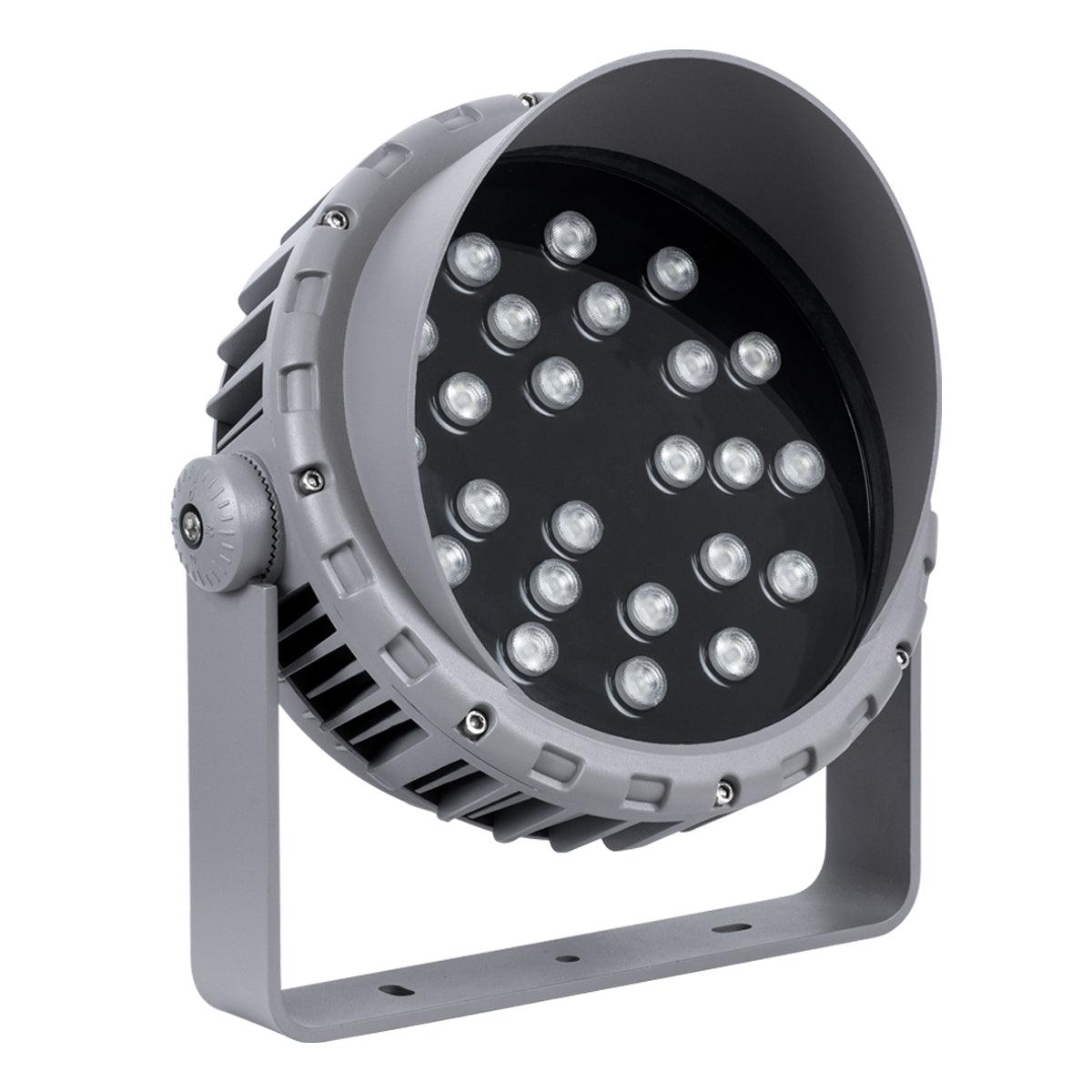 GloboStar® FLOOD-MENA 90649 Προβολέας Wall Washer για Φωτισμό Κτιρίων LED 48W 5040lm 30° DC 24V Αδιάβροχο IP65 Φ25 x Υ18cm Πολύχρωμο RGBW DMX512 - Ασημί - 3 Years Warranty - ledmania.gr