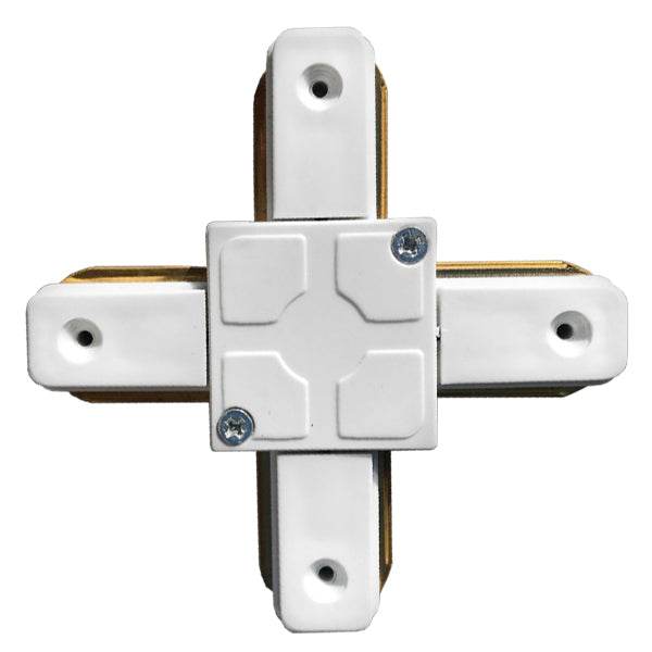 Μονοφασικός Connector 2 Καλωδίων Συνδεσμολογίας Cross (+) για Λευκή Ράγα Οροφής GloboStar 93028 - ledmania.gr