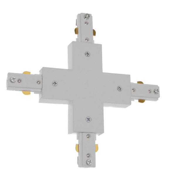 Διφασικός Connector 3 Καλωδίων Συνδεσμολογίας Cross (+) για Λευκή Ράγα Οροφής GloboStar 93135 - ledmania.gr