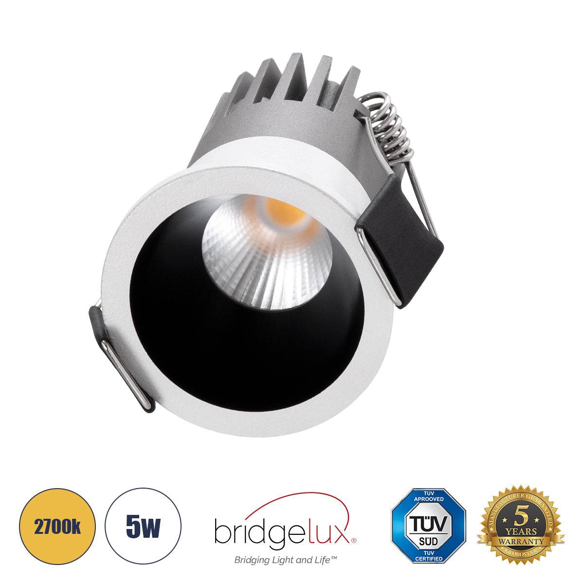 GloboStar® MICRO-S 60235 Χωνευτό LED Spot Downlight TrimLess Φ4cm 5W 625lm 38° AC 220-240V IP20 Φ4 x Υ5.9cm - Στρόγγυλο - Λευκό με Μαύρο Κάτοπτρο - Θερμό Λευκό 2700K - Bridgelux COB - 5 Years Warranty - ledmania.gr