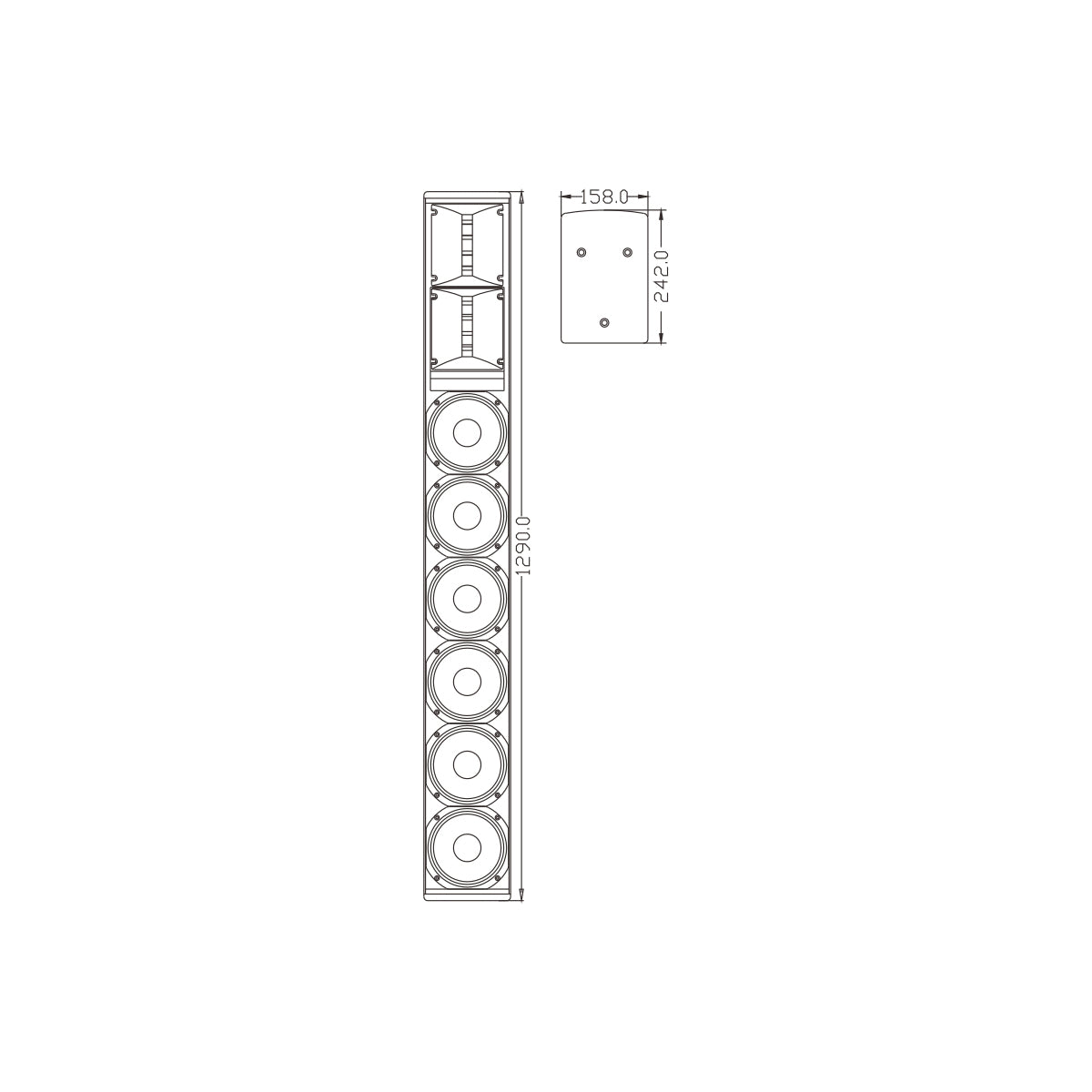 GloboStar® FDB K806 98027 PA Speaker - Παθητικό Ηχείο Column Κολωνάτο Επιτοίχιο & Επιδαπέδιο 6Ω - 480W RMS (1920W Peak) - 6 x 6" Inches Mid & 2 x 1.7" Inches HF - IP20 - Μαύρο - Μ15.8 x Π24.2 x Υ129cm