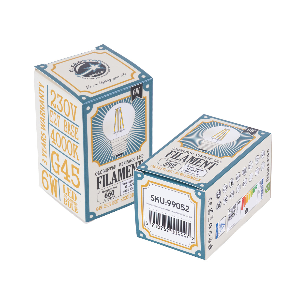 GloboStar® 99052 Λάμπα LED Long Filament E27 G45 Γλομπάκι 6W 660lm 360° AC 220-240V IP20 Φ4.5 x Υ7.5cm Φυσικό Λευκό 4000K με Διάφανο Γυαλί - Dimmable - 3 Years Warranty