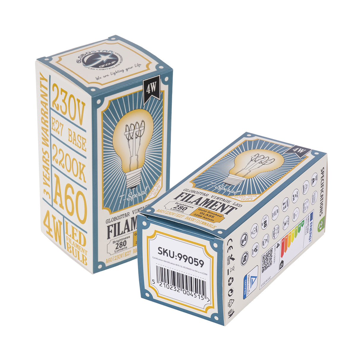 GloboStar® 99059 Λάμπα LED Ultra Thin Soft S Spiral Filament E27 A60 Γλόμπος 4W 280lm 360° AC 220-240V IP20 Φ6 x Υ10.5cm Ultra Θερμό Λευκό 2200K με Μελί Γυαλί - Dimmable - 3 Years Warranty