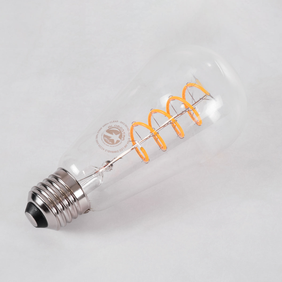 GloboStar® 99143 Λάμπα LED Soft S Spiral Filament E27 ST64 Αχλάδι 4W 300lm 360° AC 220-240V IP20 Φ6.4 x Υ14cm Θερμό Λευκό 2700K με Διάφανο Γυαλί - Dimmable - 3 Years Warranty