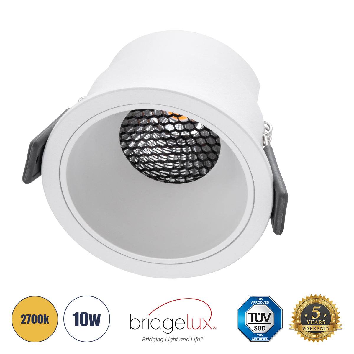 GloboStar® PLUTO-M 60255 Χωνευτό LED Spot Downlight TrimLess Φ8.4cm 10W 1250lm 38° AC 220-240V IP20 Φ8.4 x Υ5.9cm - Στρόγγυλο - Λευκό & Anti-Glare HoneyComb - Θερμό Λευκό 2700K - Bridgelux COB - 5 Years Warranty - ledmania.gr