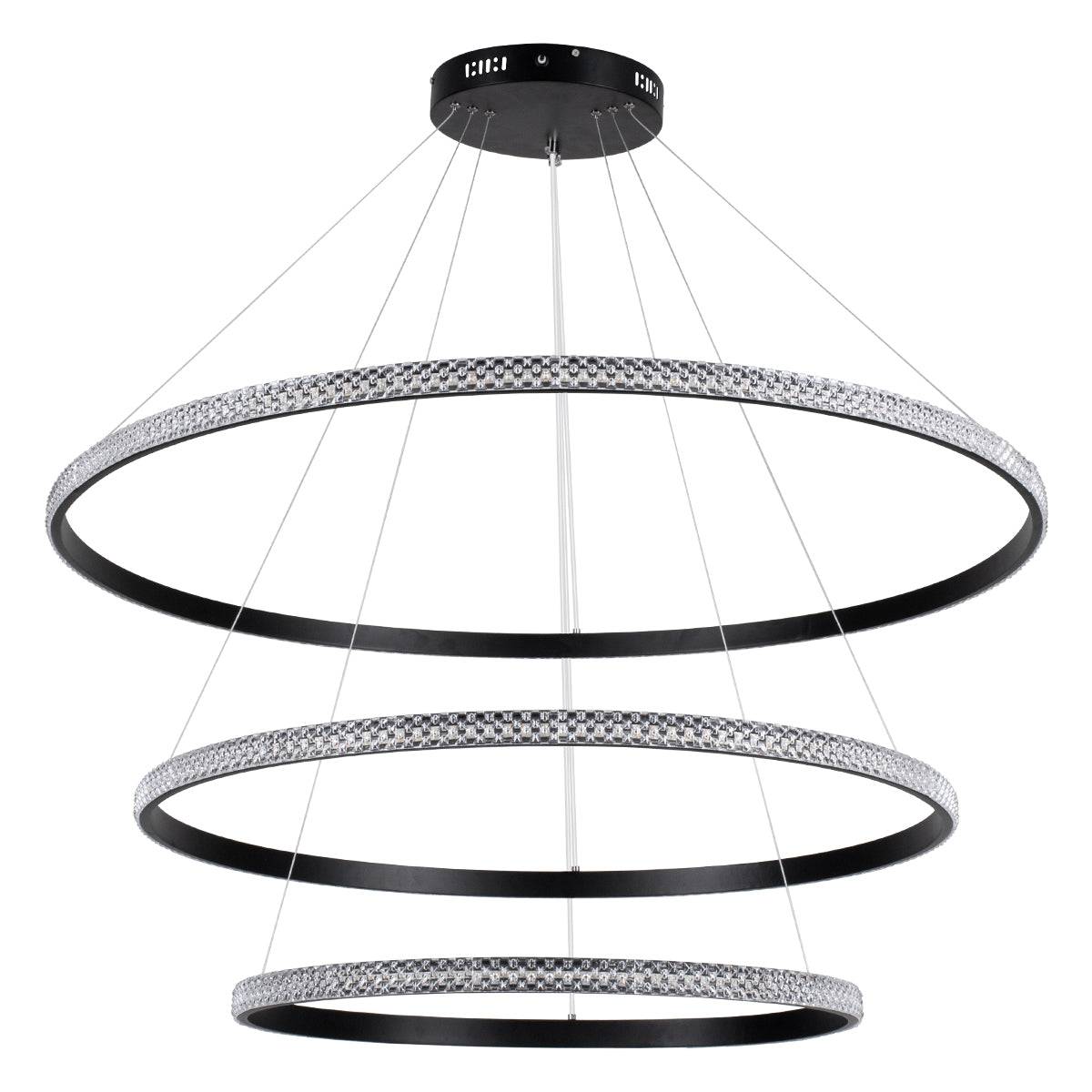 GloboStar® DIAMOND TRIO 61140-DECO Κρεμαστό Φωτιστικό Δαχτυλίδι-Κύκλος LED CCT 150W 18379lm 360° AC 220-240V - Εναλλαγή Φωτισμού μέσω Τηλεχειριστηρίου All In One Ψυχρό 6000k+Φυσικό 4500k+Θερμό 2700k Dimmable Φ60+80+100cm - Μαύρο - 3 Years Warranty - ledmania.gr