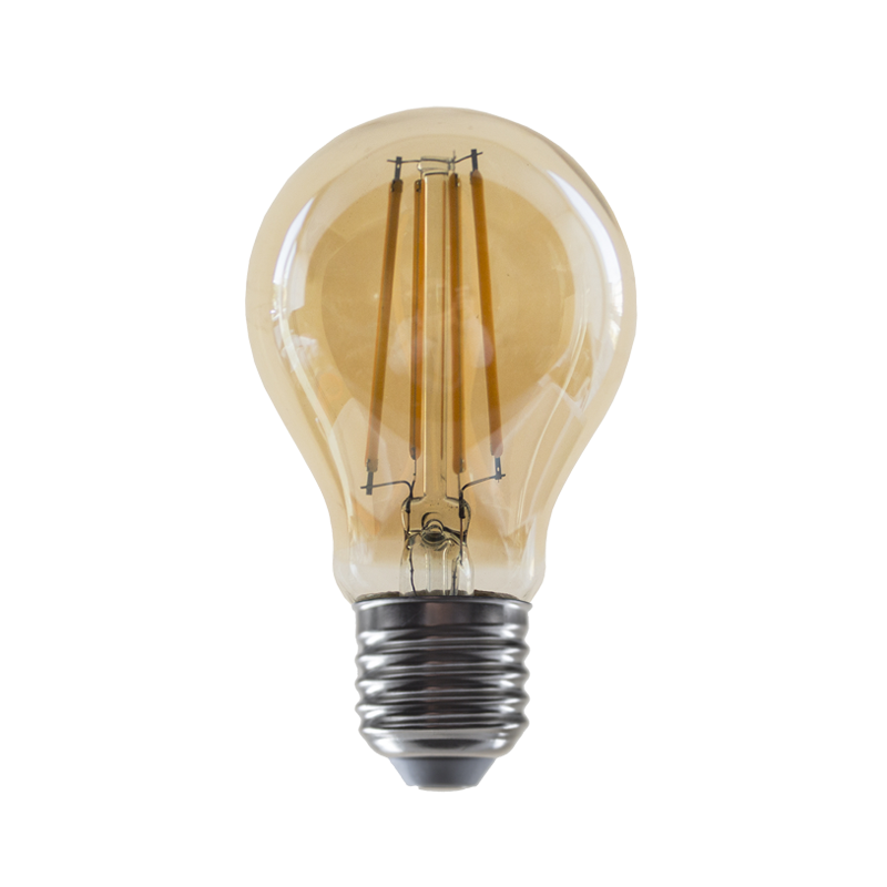 LED FILAMENT E27 DIM A60 AMBER 8W 2700K 230V AC 900LM RA80