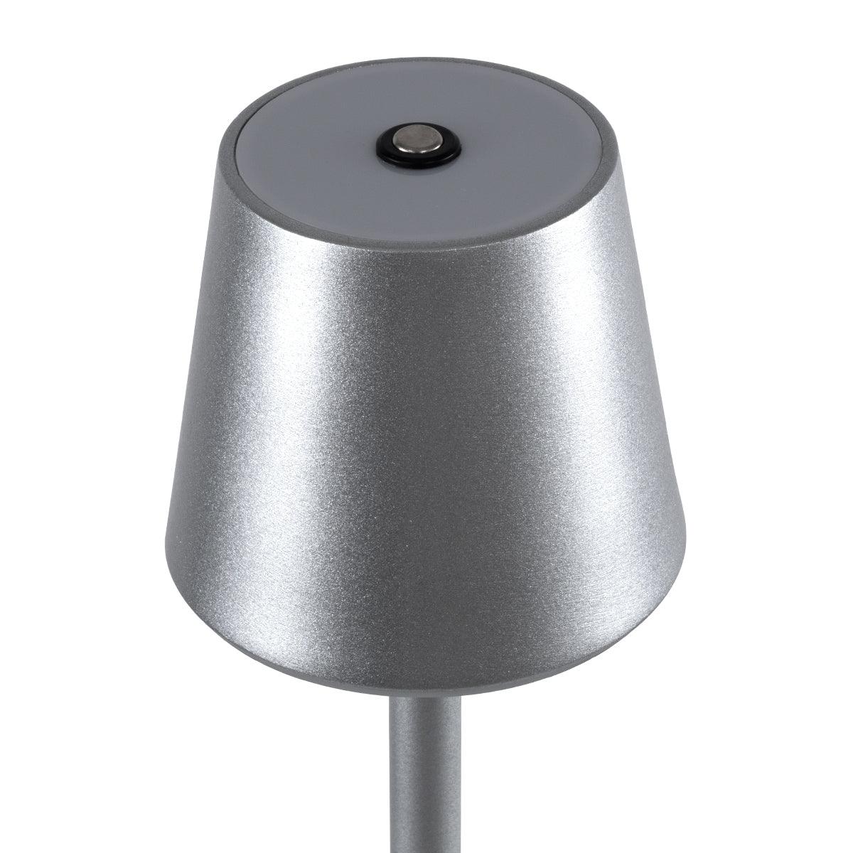 GloboStar® NEGA 60476 Μοντέρνο Επιτραπέζιο Φωτιστικό Πορτατίφ LED 2.2W 154lm 360° DC 5V Επαναφορτιζόμενο με Μπαταρία Li-ion 4000mAh - Διακόπτη Αφής - Θερμό Λευκό 4500K - Dimmable - D10 x H39cm - Ασημί - ledmania.gr