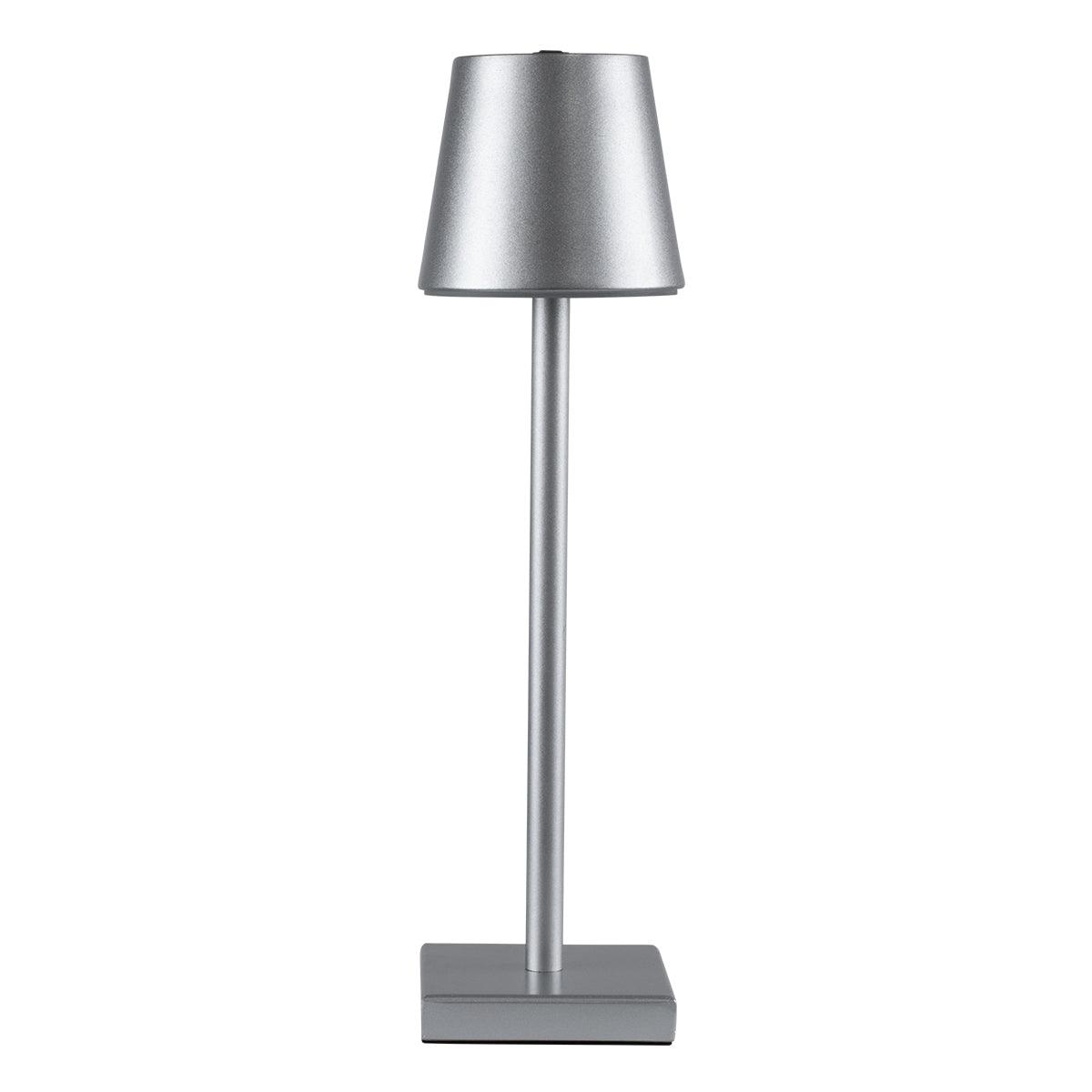 GloboStar® NEGA 60476 Μοντέρνο Επιτραπέζιο Φωτιστικό Πορτατίφ LED 2.2W 154lm 360° DC 5V Επαναφορτιζόμενο με Μπαταρία Li-ion 4000mAh - Διακόπτη Αφής - Θερμό Λευκό 4500K - Dimmable - D10 x H39cm - Ασημί - ledmania.gr