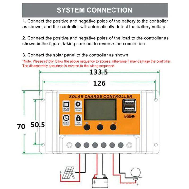 MPPT/PWM-30A 12/24v Ρυθμιστής Φόρτισης ηλιακού πάνελ Αυτόματη οθόνη LCD Solar Charge Controller  διπλής θύρας USB-1τεμ. - ledmania.gr