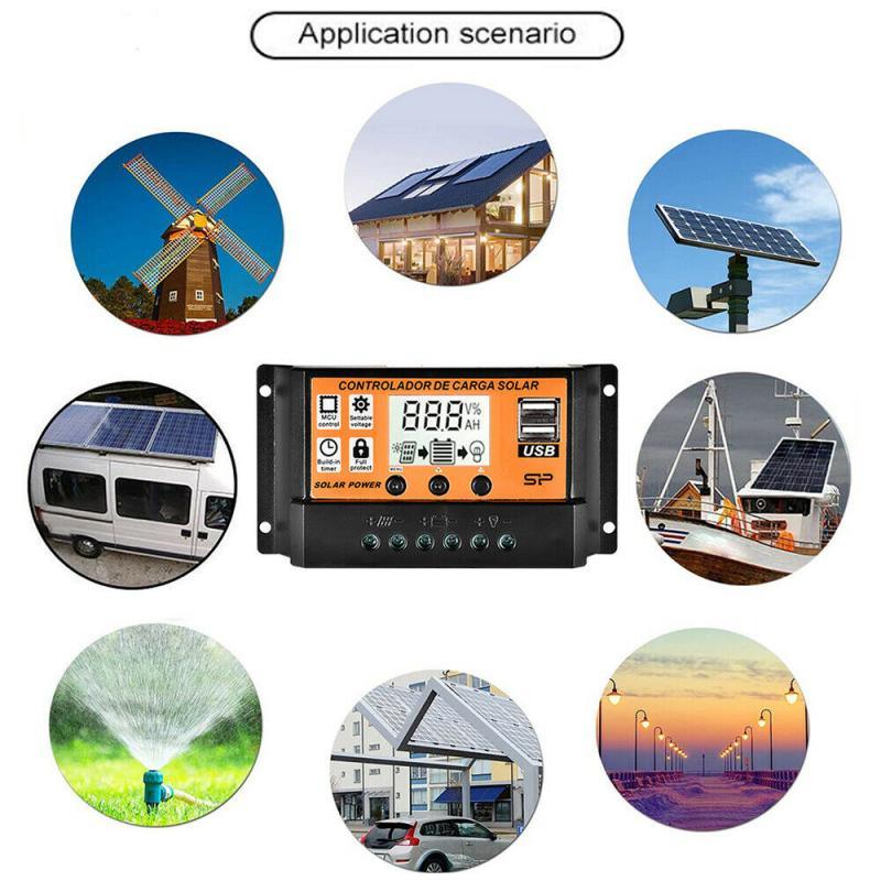 MPPT/PWM-100A 12/24v Ρυθμιστής Φόρτισης ηλιακού πάνελ Αυτόματη οθόνη LCD Solar Charge Controller  διπλής θύρας USB-1τεμ. - ledmania.gr