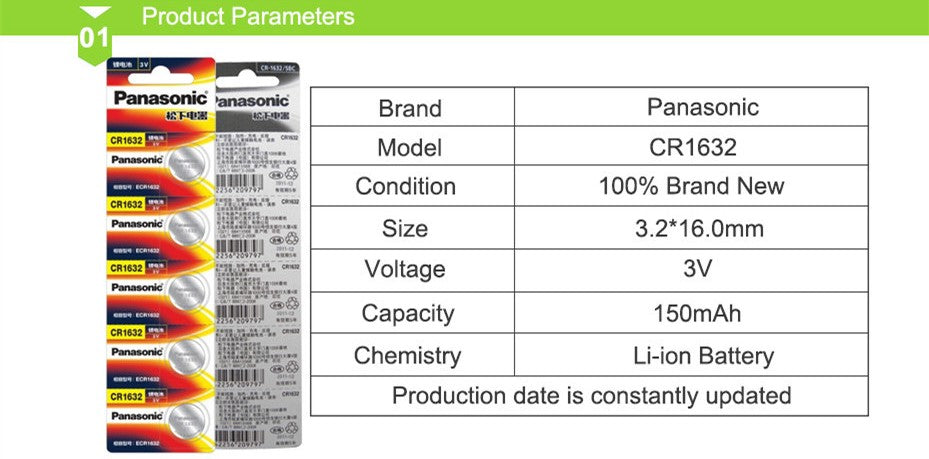 Panasonic cr1632 μπαταρία σε σχήμα νομίσματος 3v για τηλεχειριστήρια-κλειδιά αυτοκινήτου DL1632 ECR1632 GPCE1632 μπαταρία λιθίου-Τεμ.1