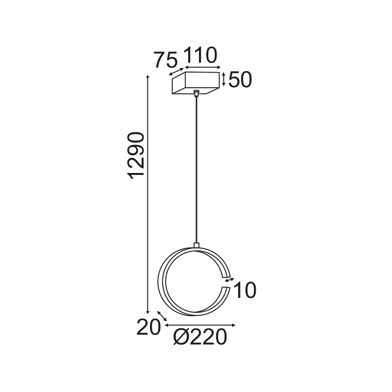 ^ΚΡΕΜΑΣΤΟ Φ/Σ LED 8W 3000K 750LM ΜΑΥΡΟ ΜΕΤΑΛΛΙΚΟ 22X11XH129CM EUCLID3 - ledmania.gr