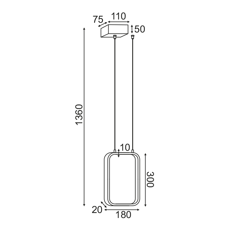^ΚΡΕΜΑΣΤΟ Φ/Σ LED 11W 3000K 1044LM ΛΕΥΚΟ ΜΕΤΑΛΛΙΚΟ 18X11XH136CM SYMETRIA - ledmania.gr