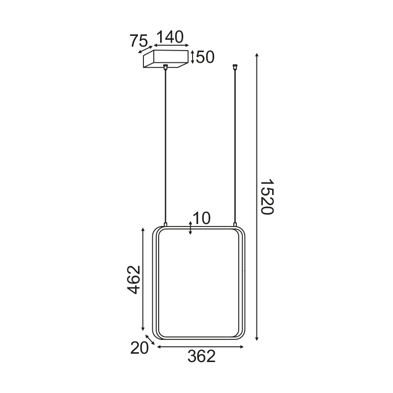 ^ΚΡΕΜΑΣΤΟ Φ/Σ LED 19W 3000K 1820LM ΛΕΥΚΟ ΜΕΤΑΛΛΙΚΟ 36X14XH1520CM SYMETRIA - ledmania.gr