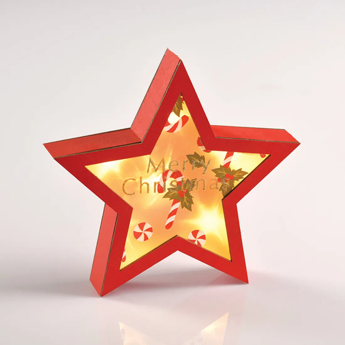 ΧΡΙΣΤ/ΚΟ ΔΙΑΚ/ΚΟ PLYWOOD XMAS RED STAR 6LED ΘΕΡΜΟ ΜΠΑΤΑΡΙΑΣ 2*AAA - ledmania.gr