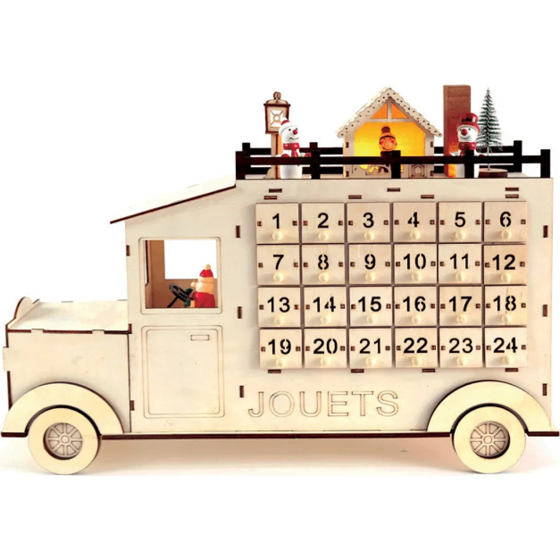 ΧΡΙΣΤ/ΚΟ ΔΙΑΚ/ΚΟ PLYWOOD CAR ΗΜΕΡΟΛΟΓΙΟ 15LED ΘΕΡΜΟ ΜΠΑΤΑΡΙΑΣ 3*AA - ledmania.gr