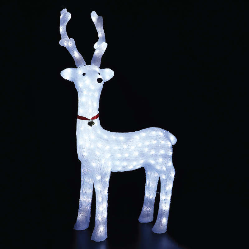 ACRYLIC STANDING REINDEER WITH RIBBON 200 LED ΛΕΥΚΑ IP44 52*36*100cm  30cm ΚΑΛ.