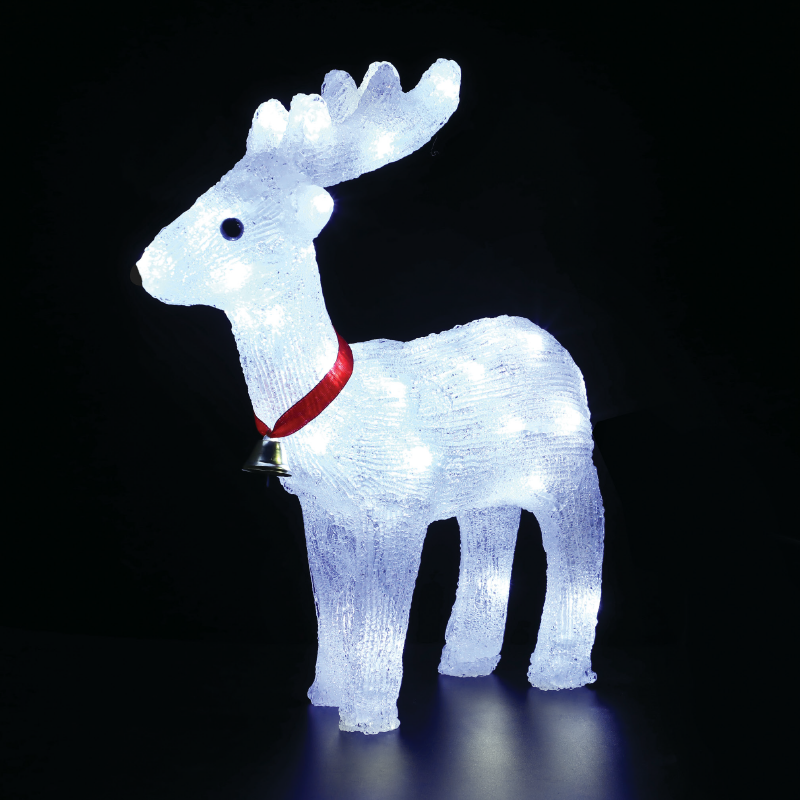 ACRYLIC STANDING REINDEER WITH RIBBON 40 LED ΛΕΥΚΑ IP44 31*13,5*33cm  30cm ΚΑΛ. - ledmania.gr