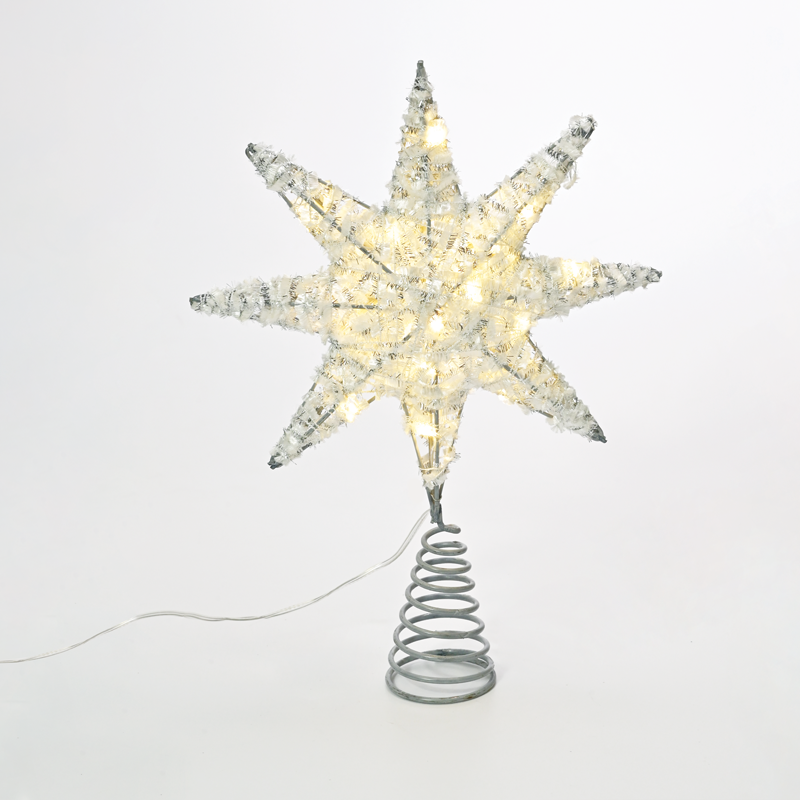 “SILVER TINSEL THREAD STAR 1” 20 MINI WW LED ΛΑΜΠ. ΜΠΑΤ. 3ΧΑΑ,IP20 28x5x20cm