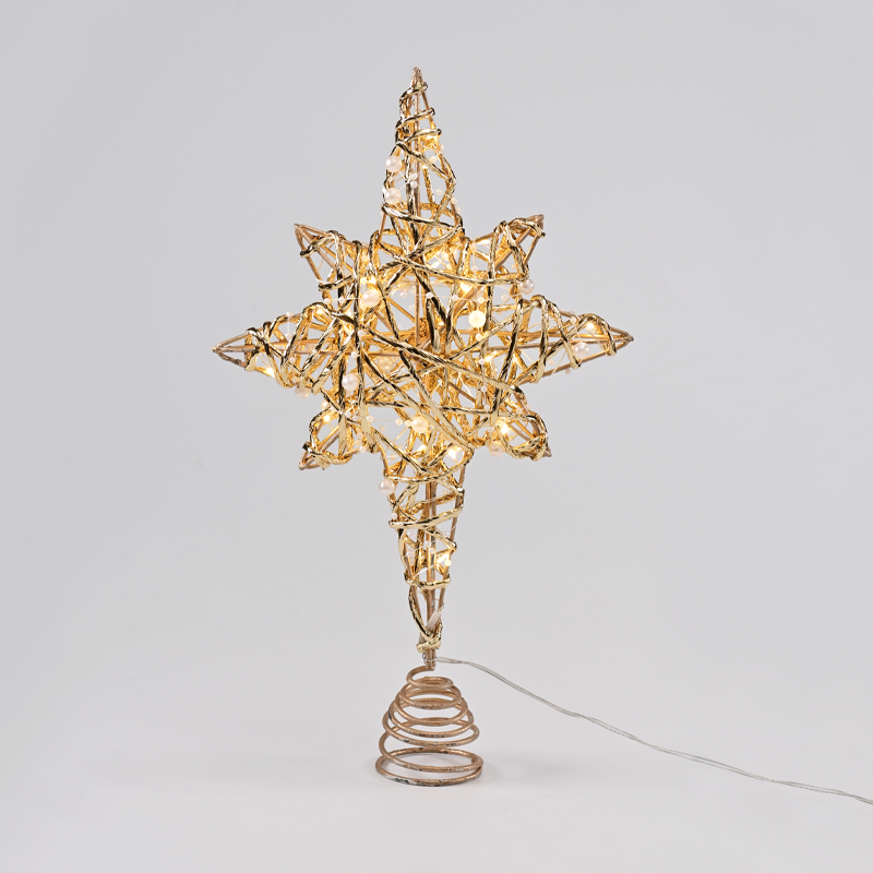 “GOLD & WHITE BEAD STAR ” 20 MINI WW LED ΛΑΜΠ. ΜΠΑΤ. 3ΧΑΑ,IP20 37x5x20cm - ledmania.gr