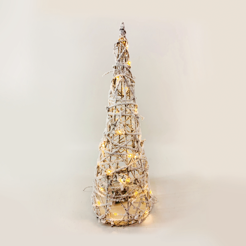 “RATTAN CONE TREE WITH SNOW” 40 MINI WW LED ΛΑΜΠ. ΜΠΑΤ. 3ΧΑΑ,IP20 Φ20.5X60CM