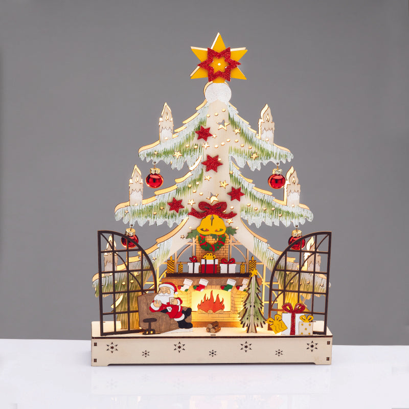 WOODEN XMAS TREE WITH FIREPLACE 16 LED ΘΕΡΜΑ  ΔΙΑΚΟΣΜΗΤΙΚΟ ΜΠΑΤ 2ΧΑΑ IP20 21.5x6x40cm - ledmania.gr