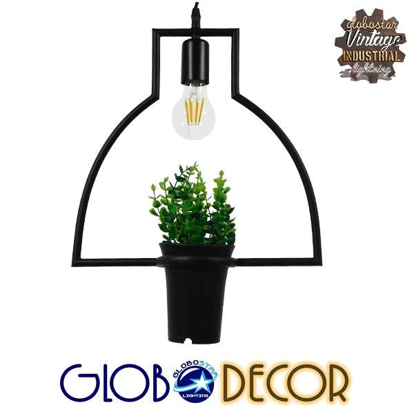 GloboStar® FLOWERPOT 10001209 Μοντέρνο Κρεμαστό Φωτιστικό Οροφής Μονόφωτο Μαύρο Μεταλλικό με Διακοσμητικό Φυτό Φ34 x Y34cm - ledmania.gr