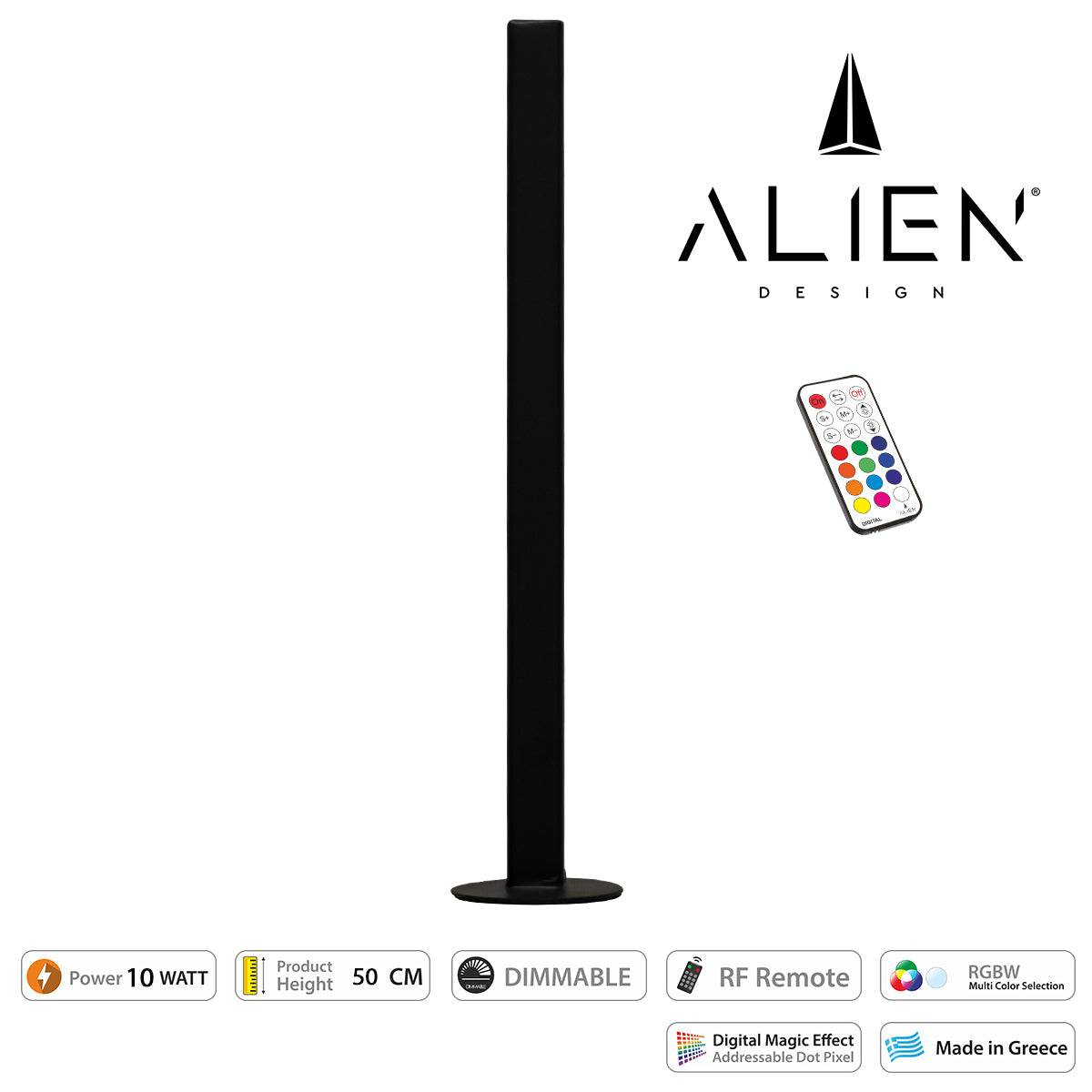 GloboStar® ALIEN-DIVA-BLACK-50-11 ALIEN Design DIVA Μοντέρνο Minimal Nordic Μεταλλικό Φωτιστικό Επιτραπέζιο - Πορτατίφ - Λαμπατέρ Μαύρο LED 10W 1500lm με Ασύρματο Χειριστήριο RF & Dimmer IP20 Πολύχρωμο RGBW Ψηφιακή με Τρεχούμενα Εφέ  Μ3 x Π1.6 x Υ50cm - ledmania.gr